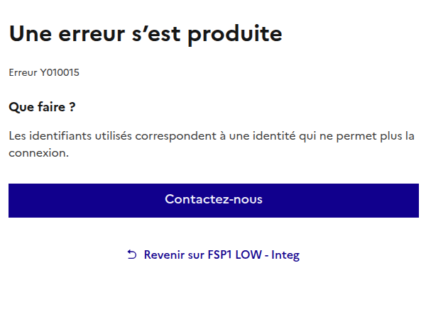 Page d'erreur avec bouton permettant de contacter le support